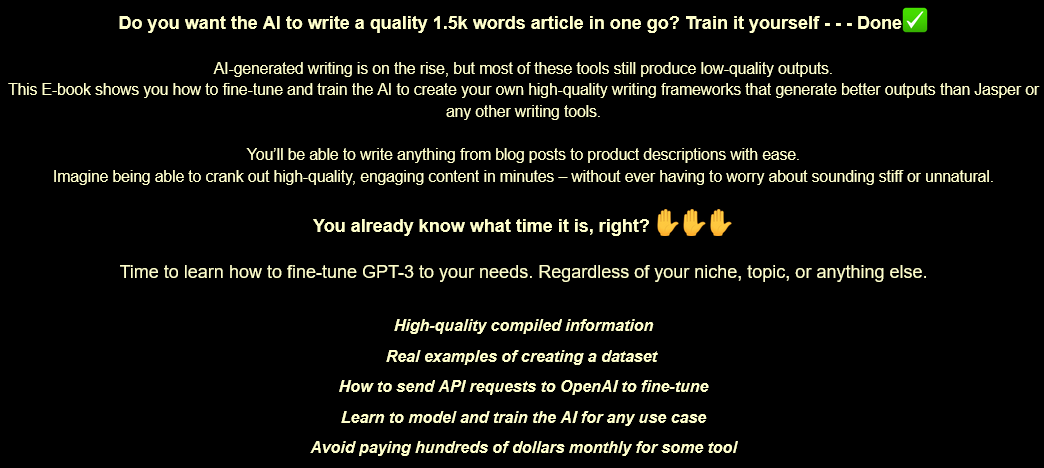 [METHOD] Stop Wasting Money on AI Writers Train And Fine-Tune Your Own AI For Free With No Code ⚡⚡⚡Real Method & Practice Examples ⚡⚡ Download